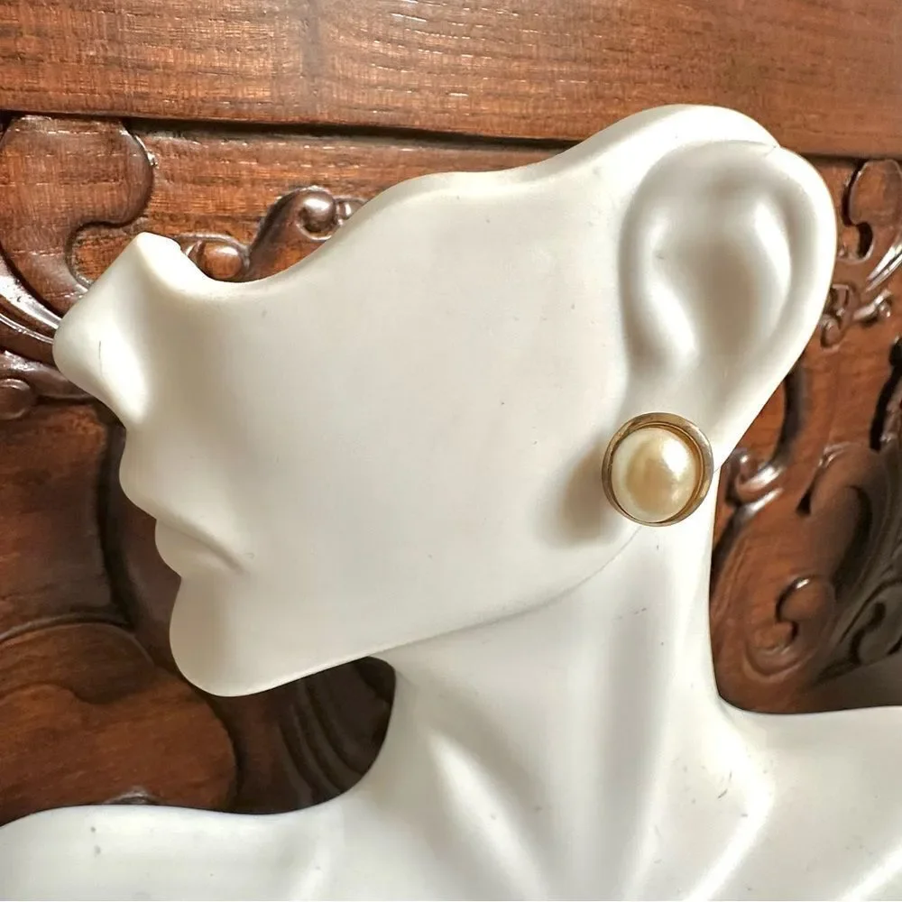Gold tone faux pearl post earrings